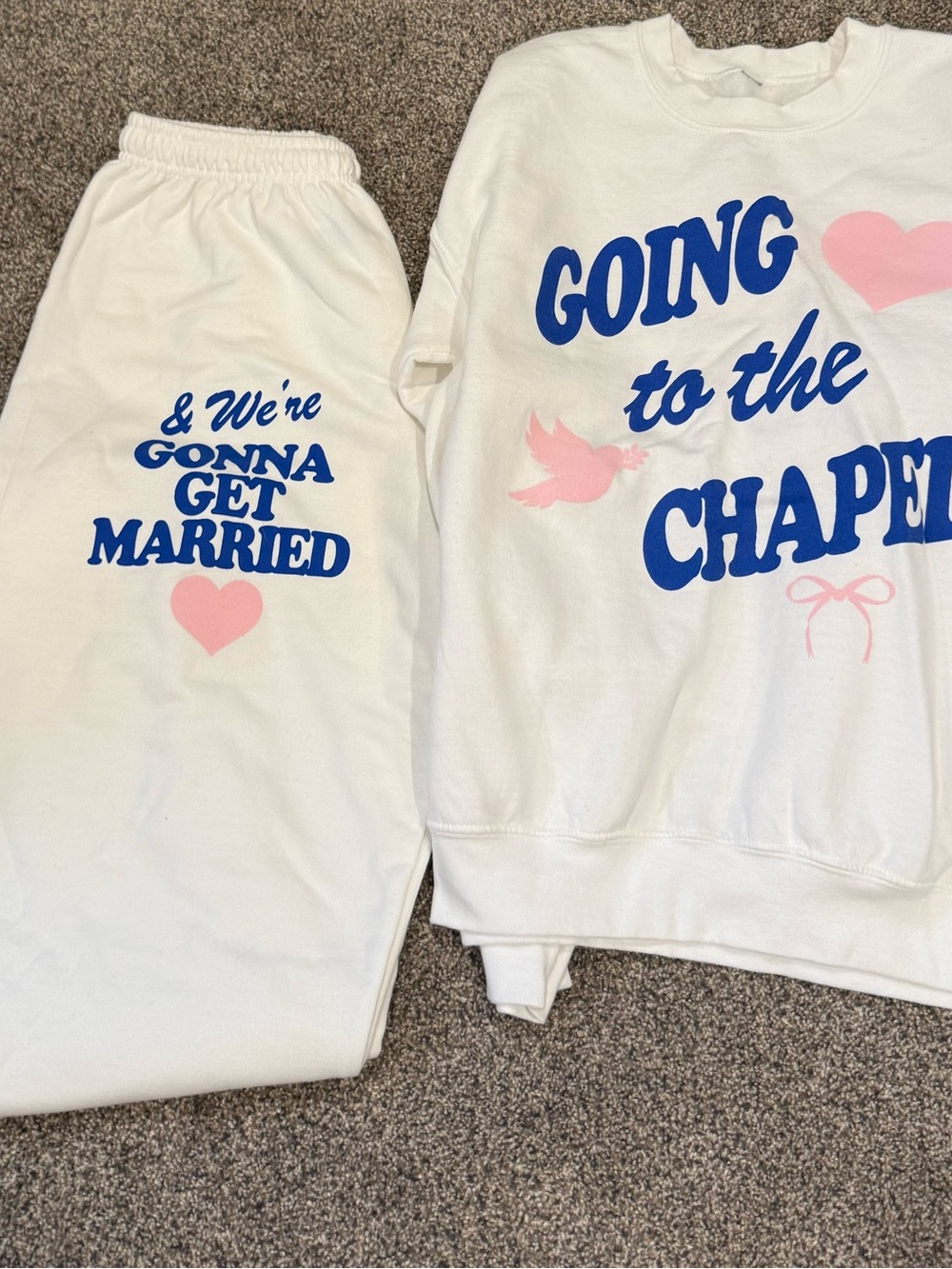 White "Going to the Chapel" Kids Pajama Set - Pink & Blue Print